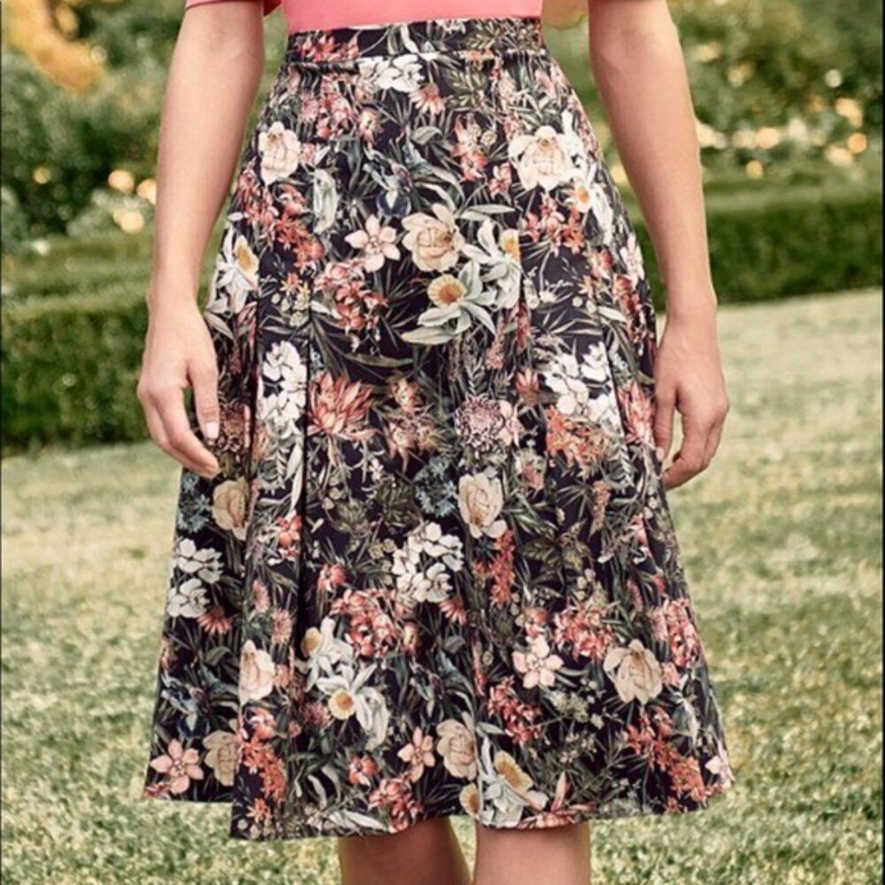 Antonio Melani Cotton Sateen A-Line Brenda Black Floral Print Skirt - Picture 2 of 8